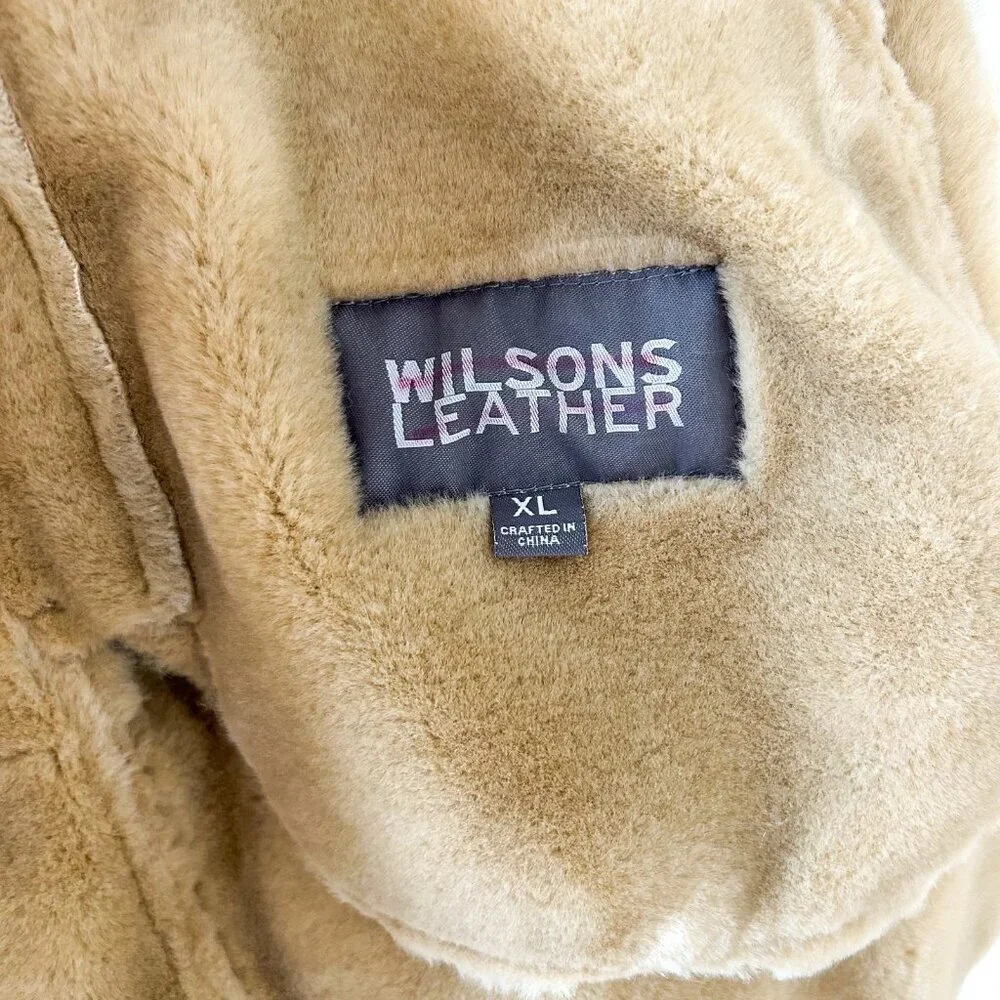 Wilsons Leather Tan Genuine Leather Faux Shearling Coat Womens Size XL - Picture 6 of 8